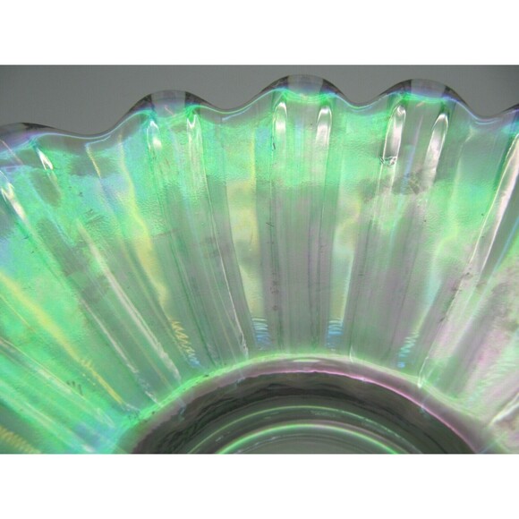 Two Vtg MCM Iridescent Celestial Carnival Trinket Dish Flower Art Glass - Picture 11 of 11